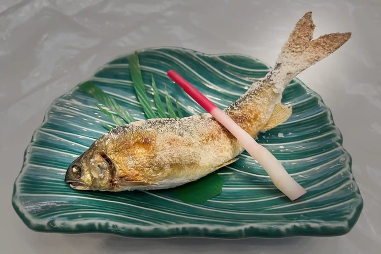 Delicious-looking grilled ayu (sweetfish) with salt