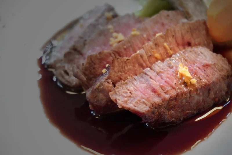 A Kobe beef steak served as the main course of a dinner