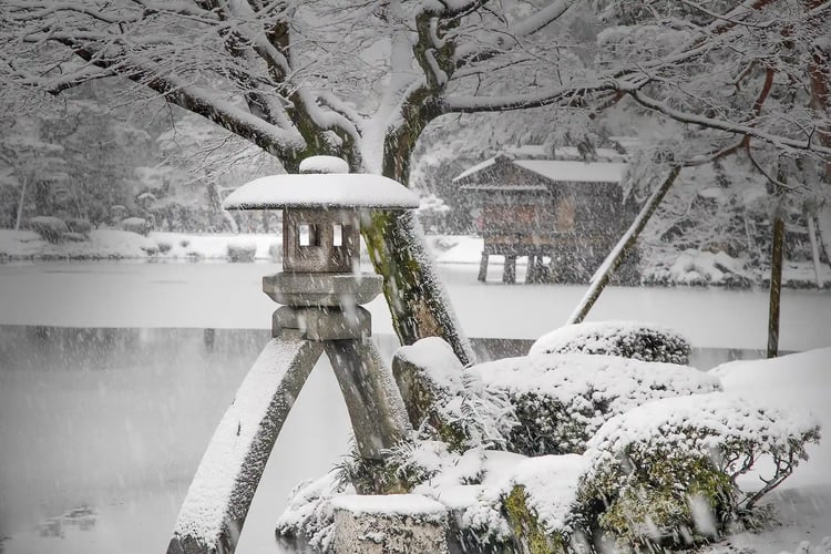 Kenrokuen Garden in winter