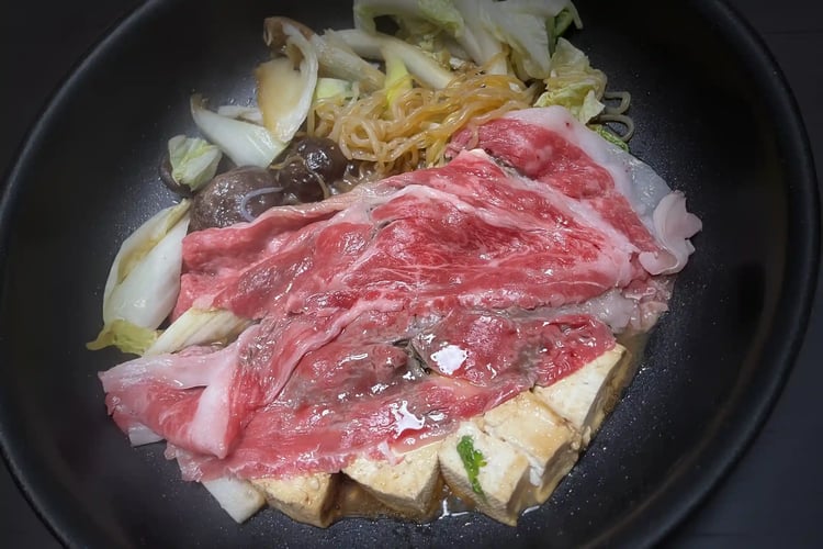 Delicious-looking marbled Matsusaka beef sukiyaki