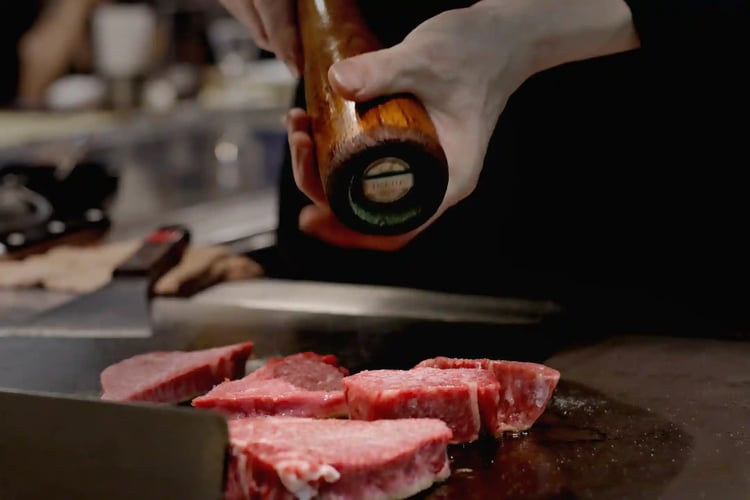 Season the steak with salt and pepper