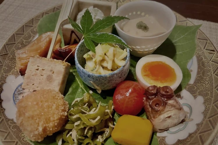 Artfully presented Japanese side dishes