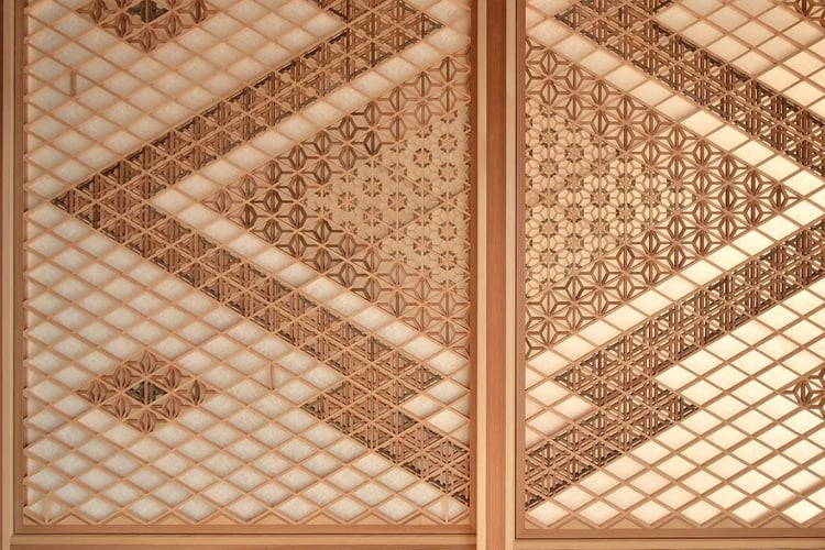 Sliding doors with Kumiko lattice work