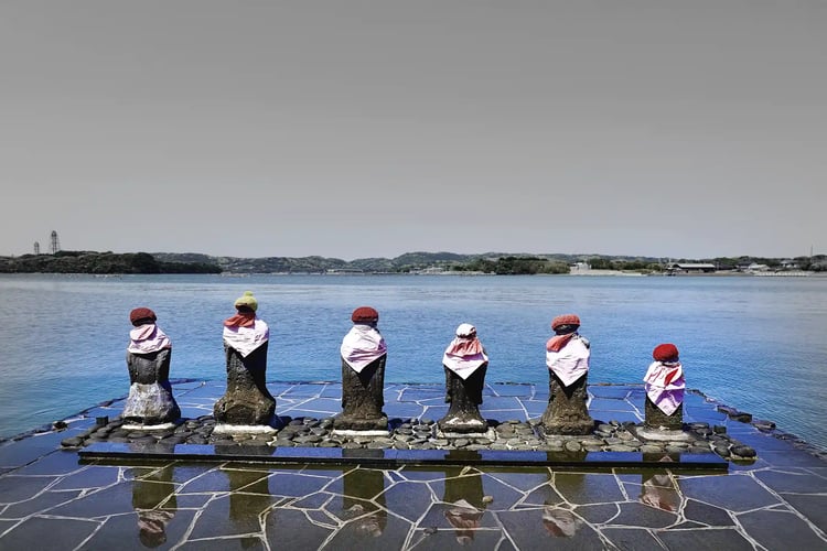 Harahoge Jizō at high tide on Iki Island, Nagasaki Prefecture