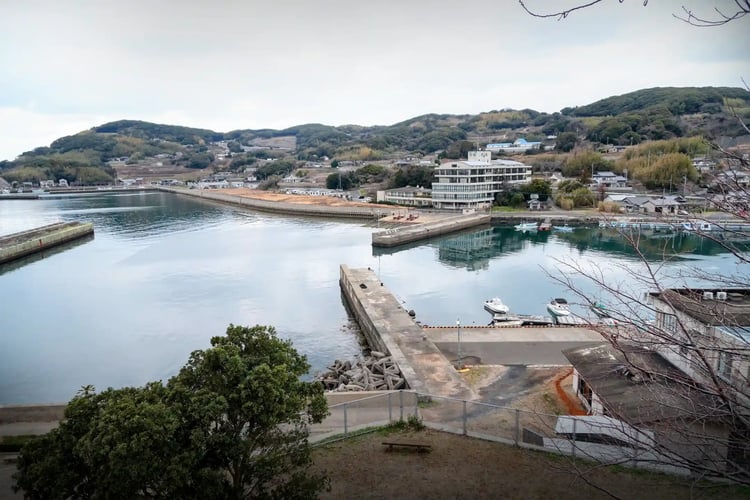 The scenic view of Yunomoto Port on Iki Island, Nagasaki