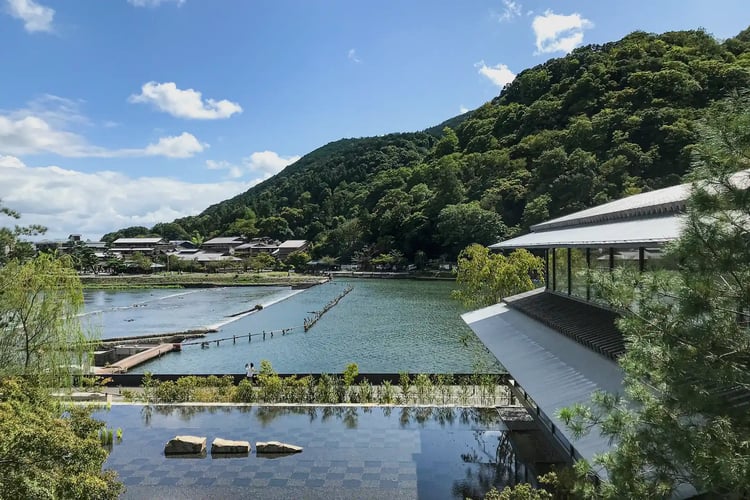 A summer view of Arashiyama, as seen from the Fukuda Art Museum in Kyoto