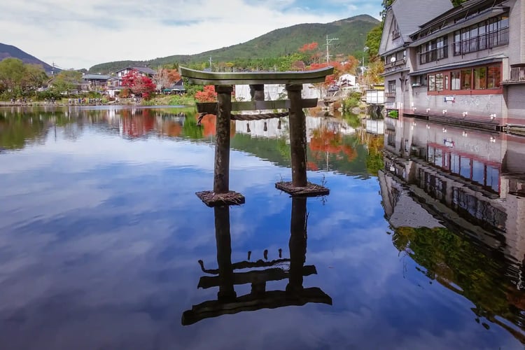 Yufuin Onsen in Oita Prefecture_s Yufu City, famous for Kinrinko Lake_s autumn colors