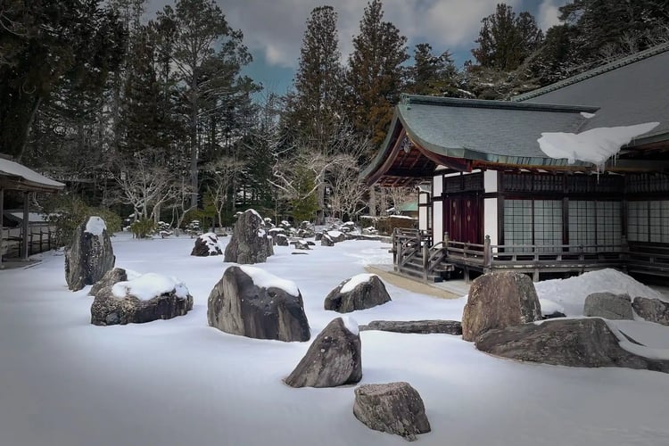 The Banryutei Garden at Kongobuji Temple in Snow