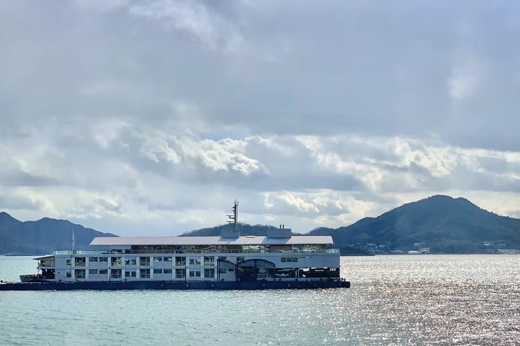The cruise ship guntu moored in the Seto Inland Sea