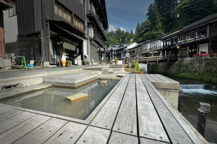The footbath at Ginzan Onsen, Yamagata Prefecture, known for its beautiful townscape