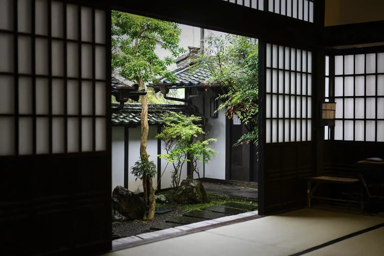 a Japanese garden viewed from the engawa