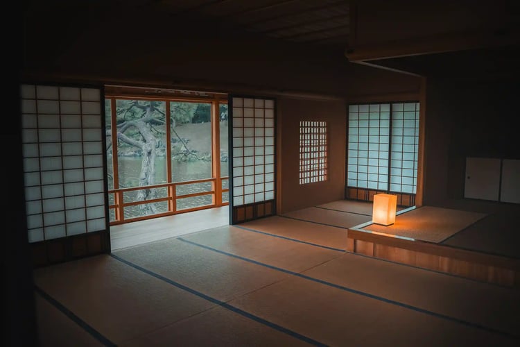 a Japanese-style room with tatami mats