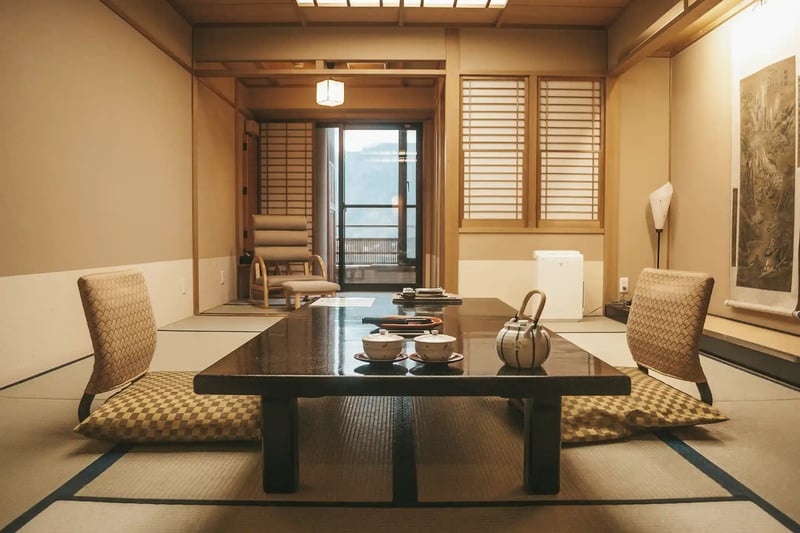 A tatami guest room at a Japanese ryokan