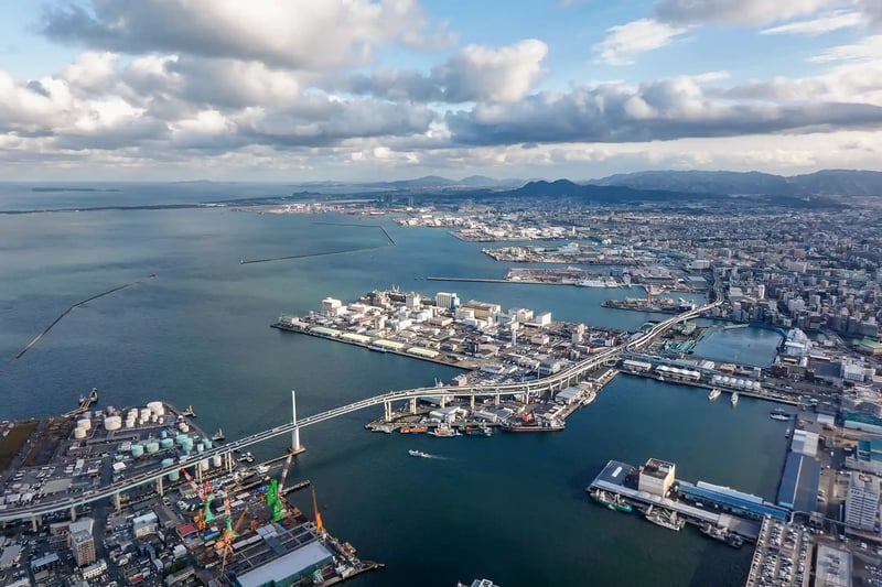 Hakata Bay and the Fukuoka cityscape seen from above