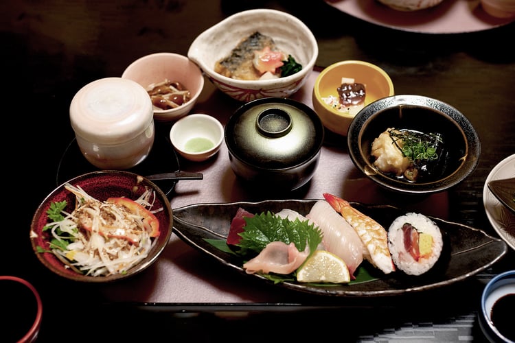 a traditional Japanese multi-course meal