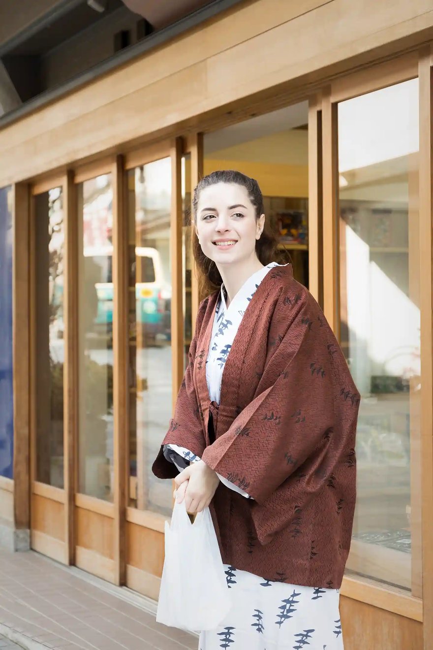 Enjoying the hot springs in a yukata