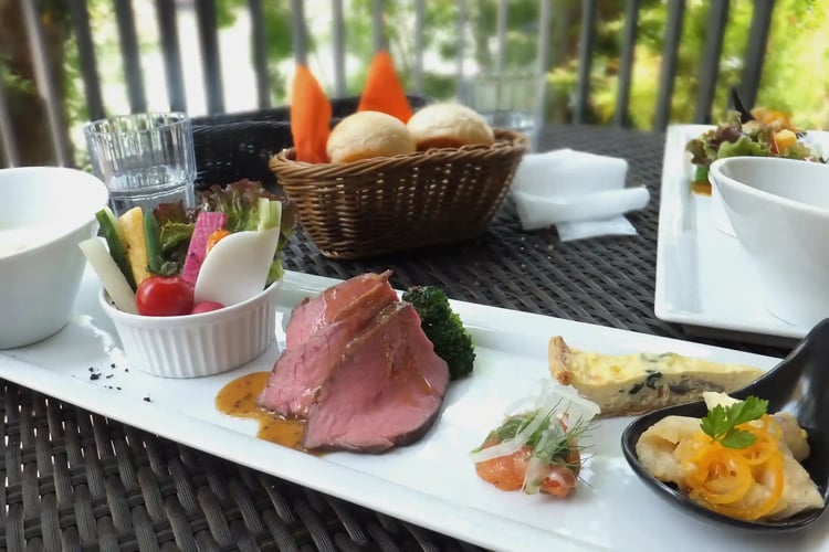 Having lunch on the patio