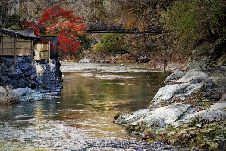 Autumn foliage (or fall colors) of Yunishigawa in Nikko