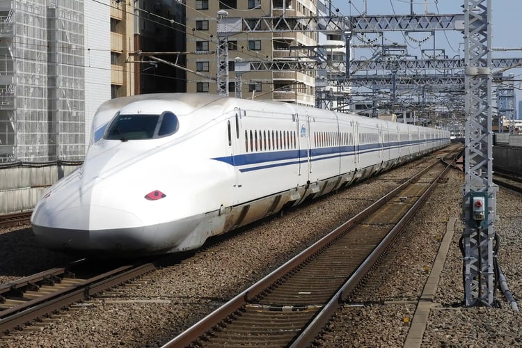 An inbound Tokaido Shinkansen departing from Shin-Yokohama Station