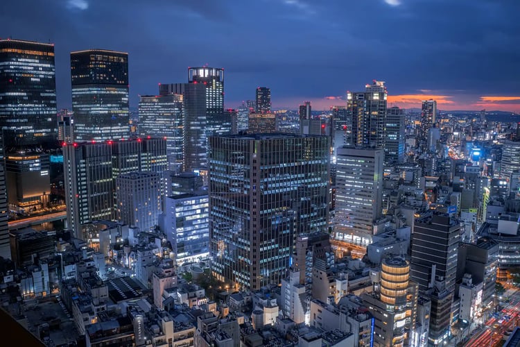 The night view of Osaka_s Umeda and Nakanoshima area, seen from the Osaka Ekimae Dai-San Building