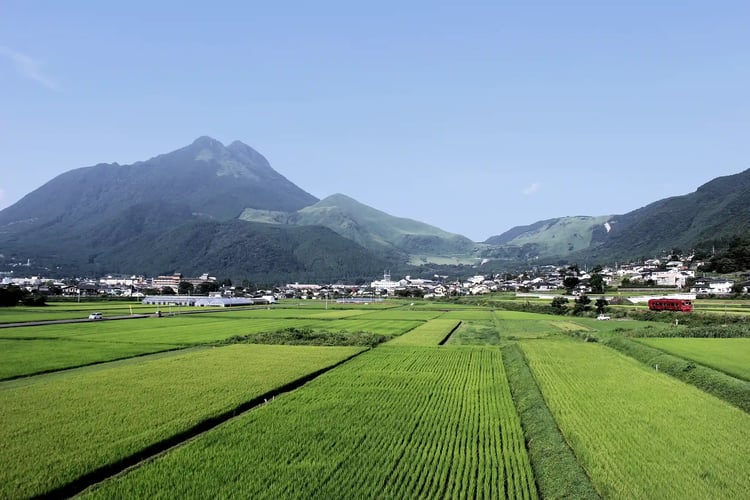 Mount Yufu and the Kiha 220 train