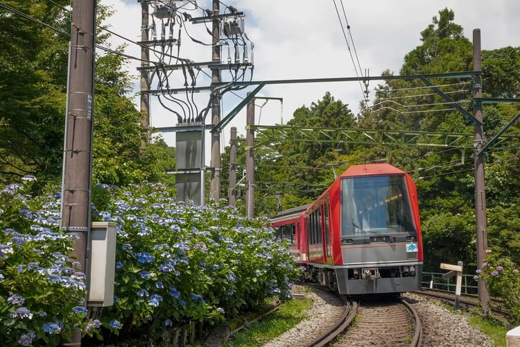 A train running on the Hakone Tozan Railway