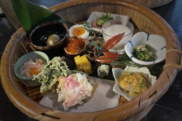 The colorful presentation of a Japanese meal (Zen)
