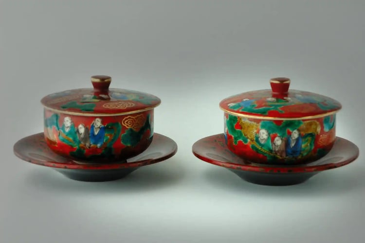 Kutani Ware Lidded Teacup Set Kanazawa