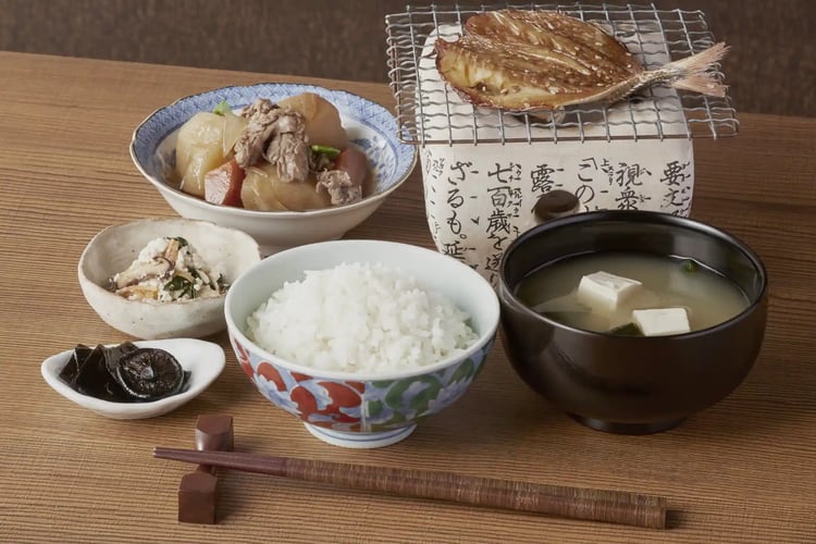 Japanese Set Meal with Mirin-Dried Horse Mackerel