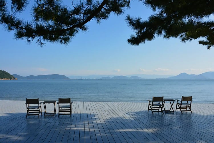 The ocean view from the wooden deck