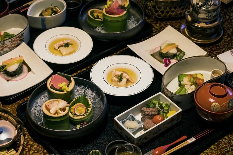 A Japanese Course Meal Featuring Beautiful Tableware