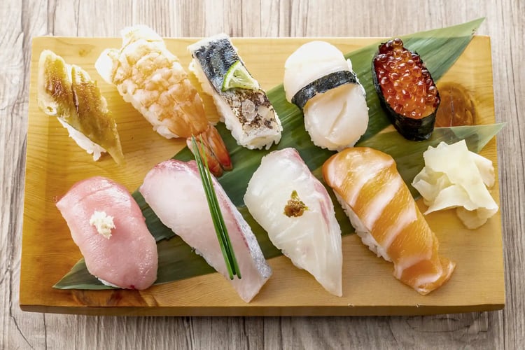 Nigiri Sushi Served on a Plate