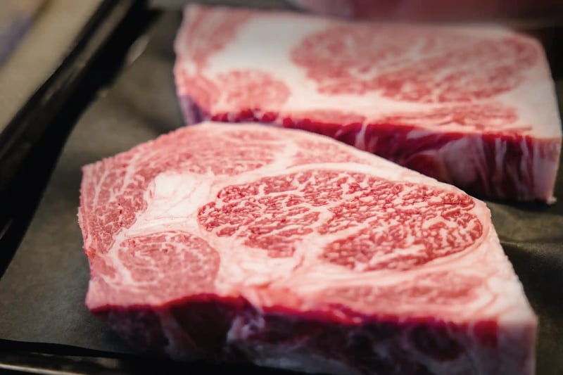 The marbling of Kobe beef, fat distributed through the muscle