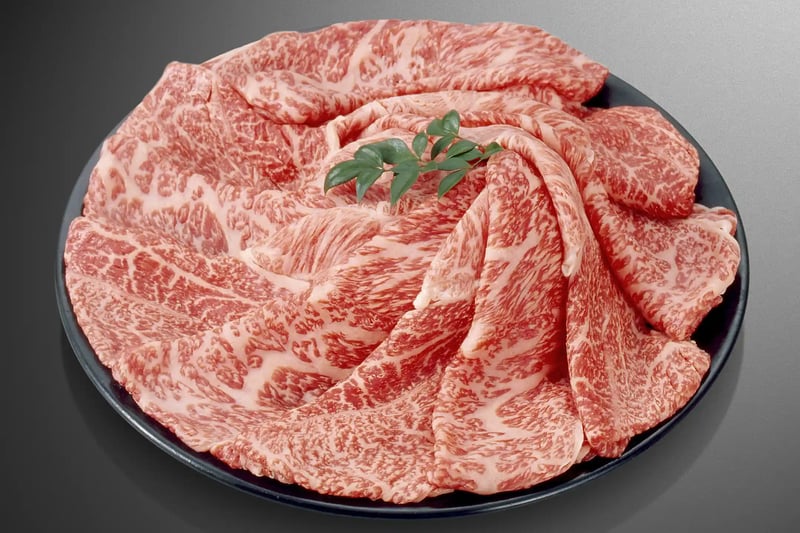 Thinly sliced wagyu prepared for a hot pot