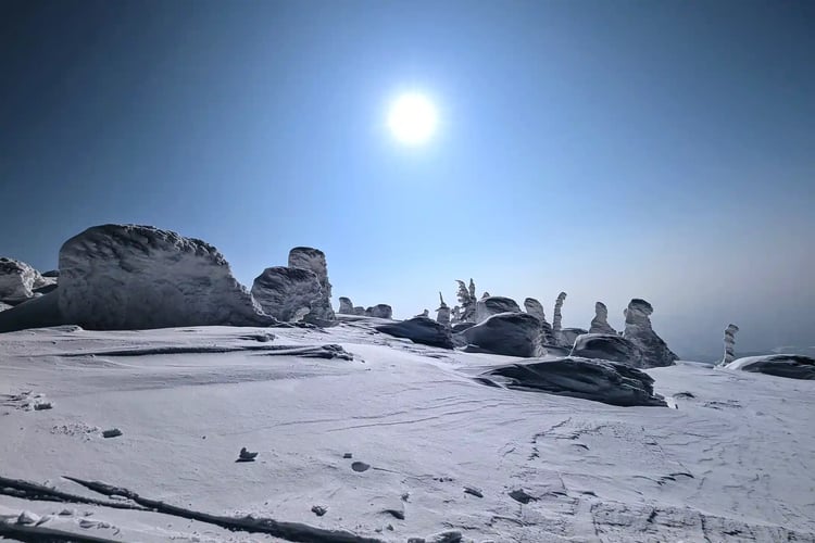 A snowy landscape from another world