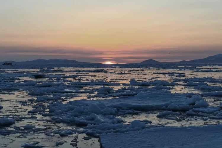 The Spectacular View of Drift Ice at Sunrise off Rausu, Hokkaido