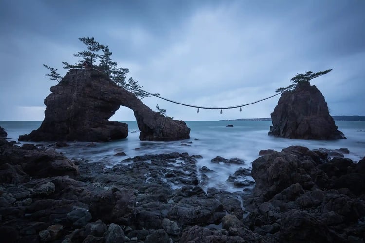 Night view of Hatago-iwa Rocks, Noto Peninsula  Ishikawa Prefecture