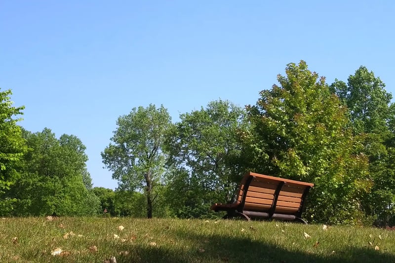 A twilight scene with a bench