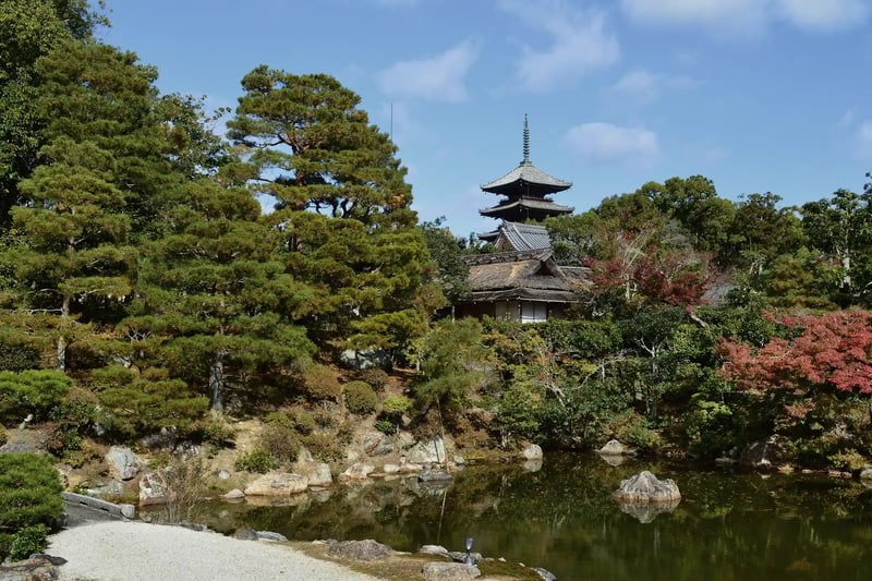 View of the Five-Story Pagoda from the North Garden of the Shinden (Main Hall) at Ninna-ji Temple, Kyoto City