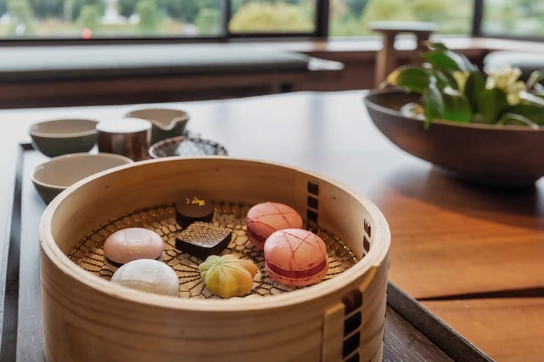 Welcome sweets at a luxury ryokan