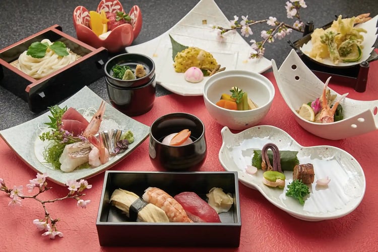 Traditional multi-course meal for tea ceremony