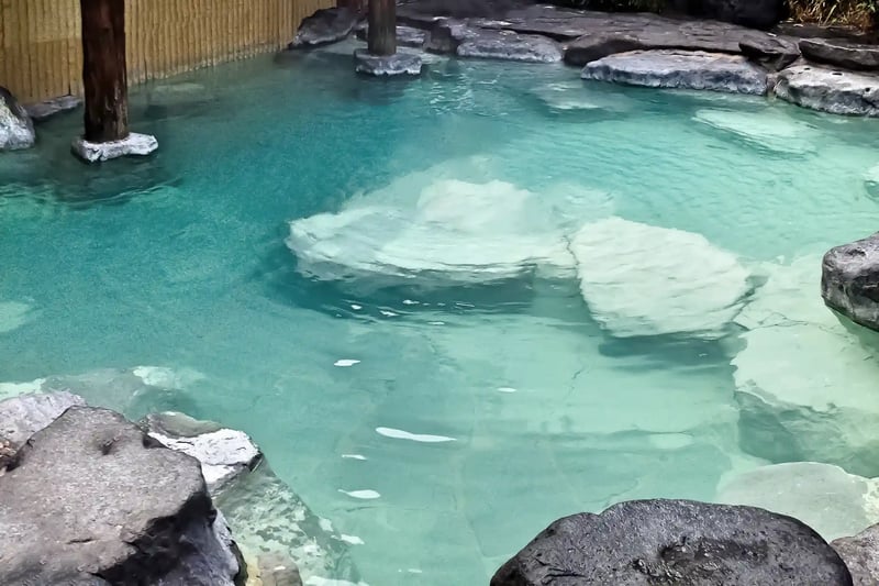 Free-flowing hot spring  Natural hot spring (water) flowing directly from the source