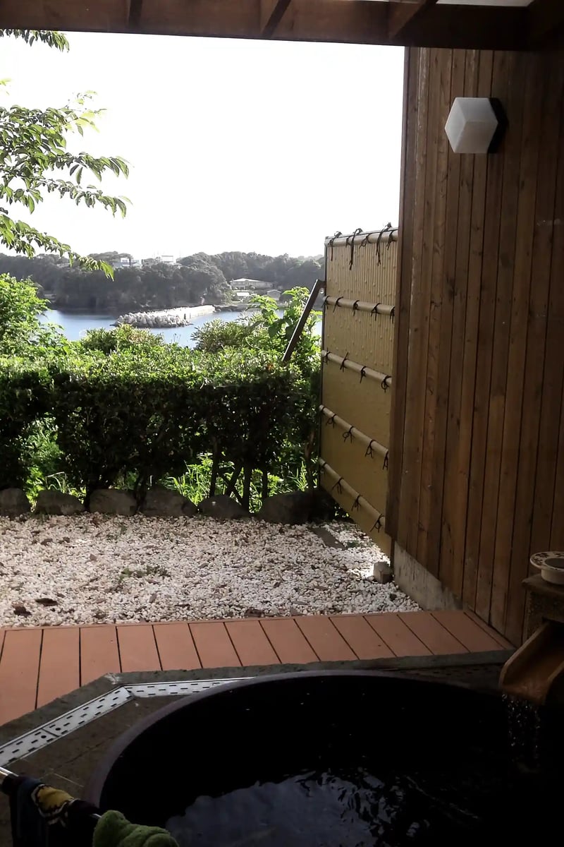 A room with a private open-air bath