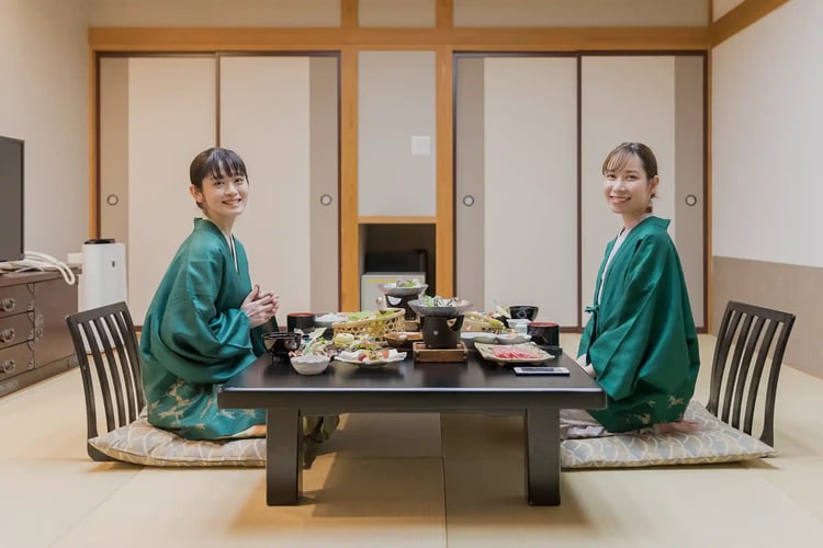 Dinner during a hot spring getaway