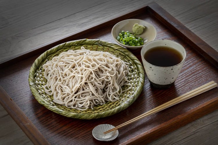 Zaru Soba Chilled soba noodles topped with shredded nori seaweed