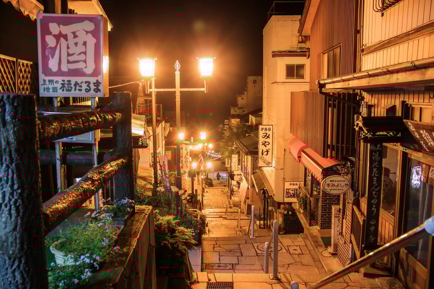 The stone steps of Ikaho under the night sky