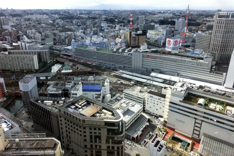 A bird_s-eye view of the Yokohama Station area from a skyscraper