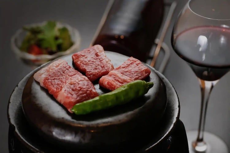 Kobe Beef steak and Kobe red wine