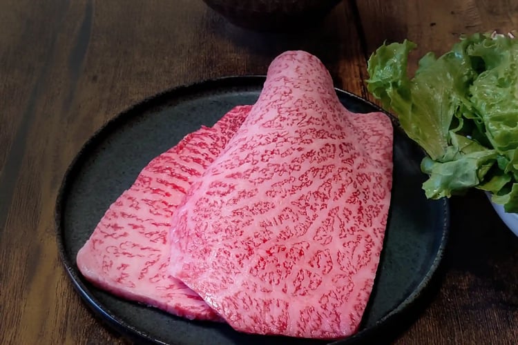 Thinly sliced Kobe Wagyu marbled beef