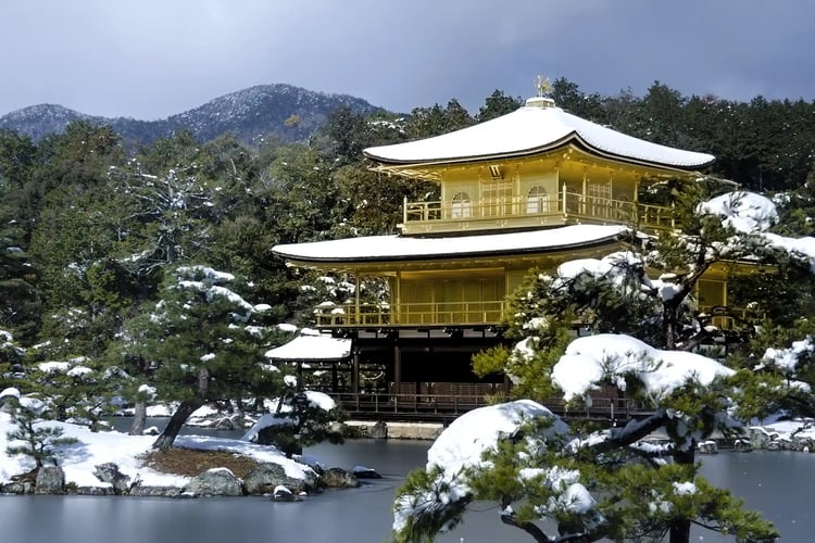 Kinkaku-ji Temple in the snow
